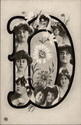 Letter "D" with Women and Flowers Postcard