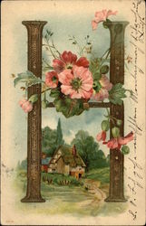 Letter "H" with Flowers and Cottage Alphabet Letters Postcard Postcard