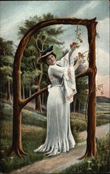 Letter "A" - Woman in white dress picking flowers Alphabet Letters Postcard Postcard