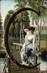 Letter "C" with Grecian Woman on Bridge Alphabet Letters Postcard Postcard