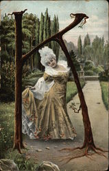 Letter "K" with Victorian Woman Postcard