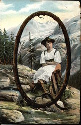 Letter "O" with Young Girl sitting in the Alps Postcard