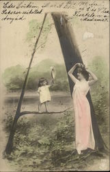 Letter "A" with Woman & Child Postcard