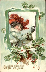 Glückliches Neues Jahr. ( Happy New Year.) Beautiful Ladies Postcard Postcard