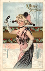 A Happy New Year Beautiful Ladies Postcard Postcard