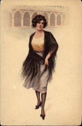 Woman Wearing Shawl Postcard