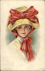 Woman Wearing Sunbonnet tied with Red Ribbon Postcard