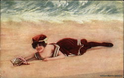 Bathing Beauty Lying on Beach Swimsuits & Pinup Postcard Postcard