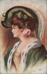 Portrait of Woman in green Women Postcard Postcard