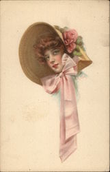 Profile of Woman in Large Straw Hat Women Postcard Postcard