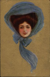 Portrait of Woman in Blue Hat Postcard