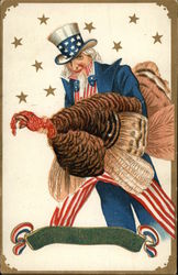 Uncle Sam with a Turkey on Thanksgiving Postcard