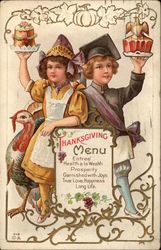 Thanksgiving Menu - Joys, True Love, Happiness, & Long Life Children Postcard Postcard