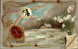 January, the Month for Aquarius, Garnets, and Snowdrops Months Postcard Postcard