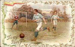 Men Playing Soccer Postcard Postcard