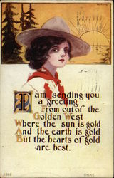 I am sending a greeting From out of the Golden West Women Postcard Postcard