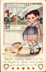 "Haste makes Waste" Valentine Children Postcard Postcard