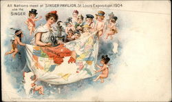 All Nations Meet at Singer Sewing Pavilion 1904 St. Louis Worlds Fair Postcard Postcard