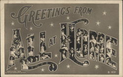 Greetings from All at Home Faces in Letters Postcard Postcard