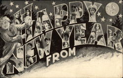 Happy New Year Faces in Letters Postcard Postcard