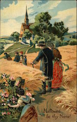 People Make Their Way Through the Fields to Church Religious Postcard Postcard