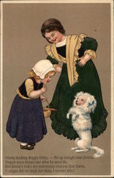 Two Girls with Dog Postcard