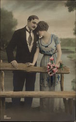 Couple Standing By Bench Postcard