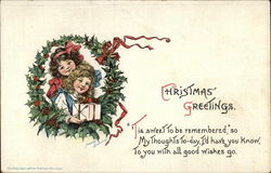 Two Little Girls in Christmas Wreath Children Postcard Postcard