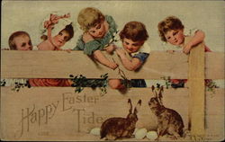 Happy Easter Tide With Bunnies Postcard Postcard