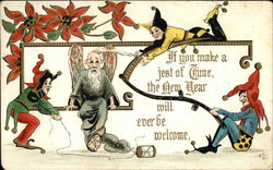 If you make a jest of Time, The New Year will ever be welcome Elves Postcard Postcard