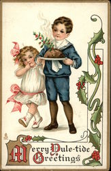 Merry Yule-tide Greetings Children Postcard Postcard