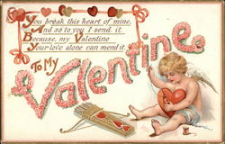 To My Valentine - You Break this Heart of Mine Cupid Postcard Postcard