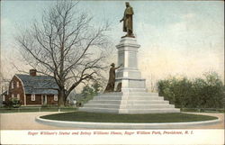 Roger William's Statue and Betsey Williams House at Roger William Park Postcard