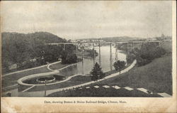 Dam showing Boston & Maine Railroad Bridge Postcard