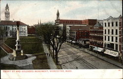 Front Street and Soldier's Monument Postcard