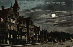 YMCA & Public Library at Night Postcard