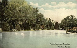 Evergreen Cemetery - Pond Postcard