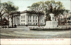 City Hall Square showing Public Library and Soldiers' Monument Lynn, MA Postcard Postcard