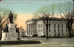 Soldiers' Monument and Library Postcard