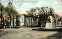 Public Library and Soldiers Monument Lynn, MA Postcard Postcard