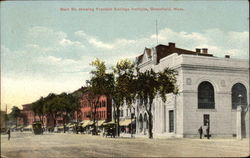 Main Street showing Franklin Savings Institute Greenfield, MA Postcard Postcard