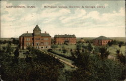 McPherson College, Dormitory & Carnegie Library Kansas Postcard Postcard