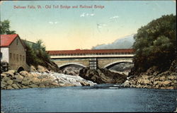 Old Toll Bridge and Railroad Bridge Bellows Falls, VT Postcard Postcard