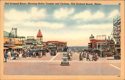 Old Orchard Street, Showing Roller Coaster & Cyclone Postcard