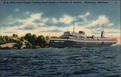 S. S. Milwaukee Clipper Passing Sand Dunes at Entrance to Harbor Postcard