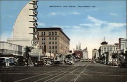 Looking Up Broadway San Diego, CA Postcard Postcard