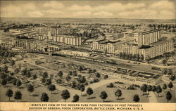 Bird's Eye View of the Modern Pure Food Factories of Post Products Battle Creek, MI Postcard Postcard