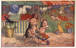 "When Piglets Go To Market" by Molly Brett Postcard