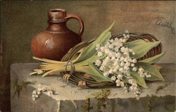 Still Life of Lilies of the Valley and Brown Jug Postcard Postcard