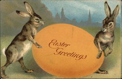 Easter Greetings With Bunnies Postcard Postcard